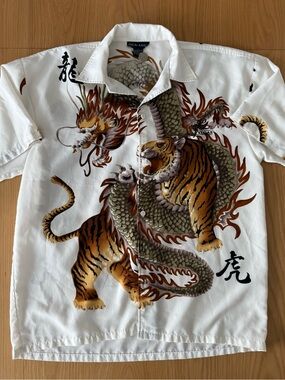 Chinese Deagon + Tiger Embroidered Oscar Mesa Button Down Shirt